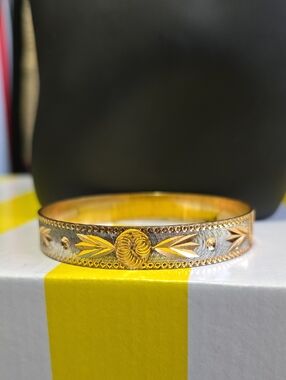 Elegant Two-Tone Gold and Silver Floral Bangle #0907
